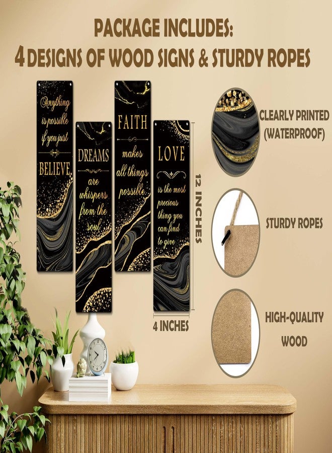 Zmyollo Inspirational Wall Decor Sign, 4 Pieces Black And Gold Wooden Sign With Rope, Believe Dreams Faith Love Wall Art Decor For Home Bedroom Bathroom Living Room, Artwork Gifts For Family Friend, B21 - Image 2